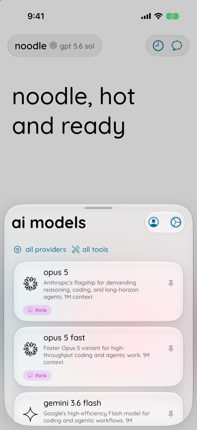 The model picker showing Opus 5, Opus 5 Fast and Gemini 3.6 Flash with descriptions and capability tags
